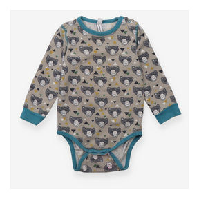 Bodysuit Long Sleeve Grey Bear Appliques
