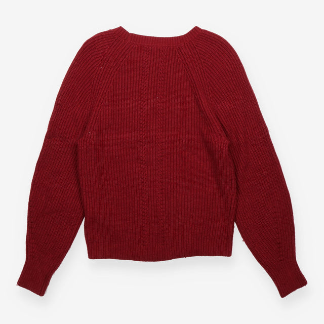 Merino Wool Blend Ribbed Crew Neck Jumper Burgundy