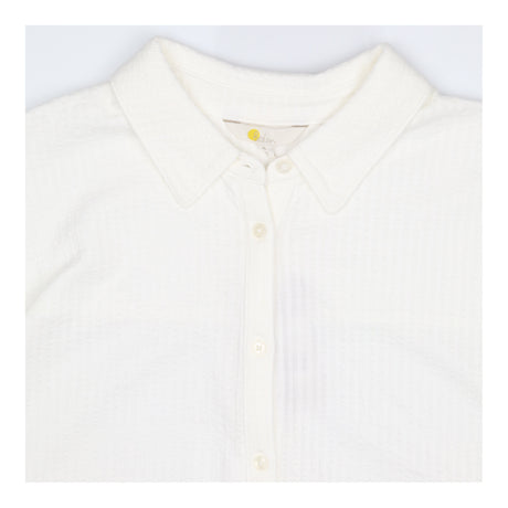 Shirt White Textured Cotton Button Front