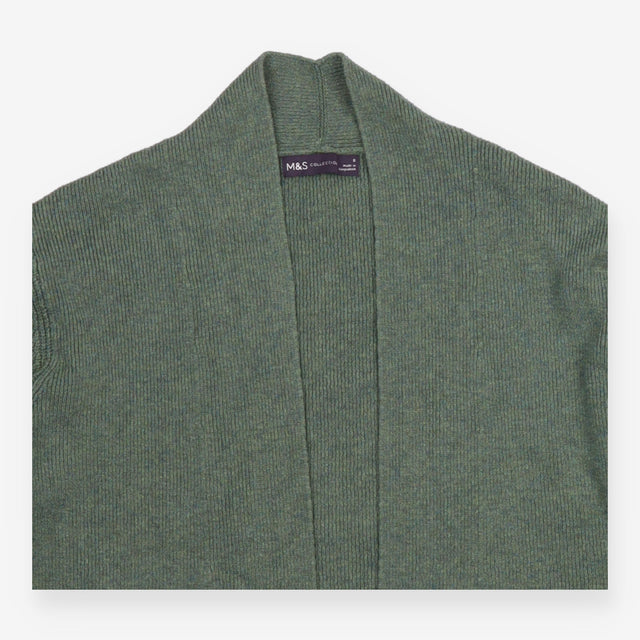 Longline Cardigan Sage Green Open Front Pockets