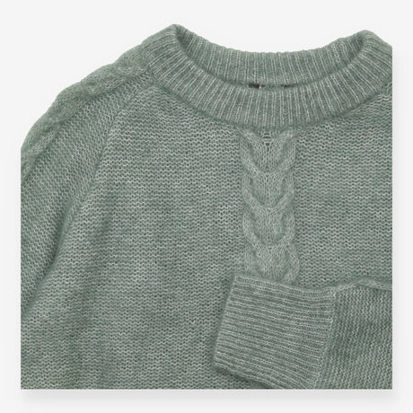 Knitted Jumper Laurel Green Mohair Wool Blend Cabl