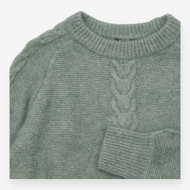 Knitted Jumper Laurel Green Mohair Wool Blend Cabl