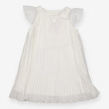 white pleated chiffon dress with bow