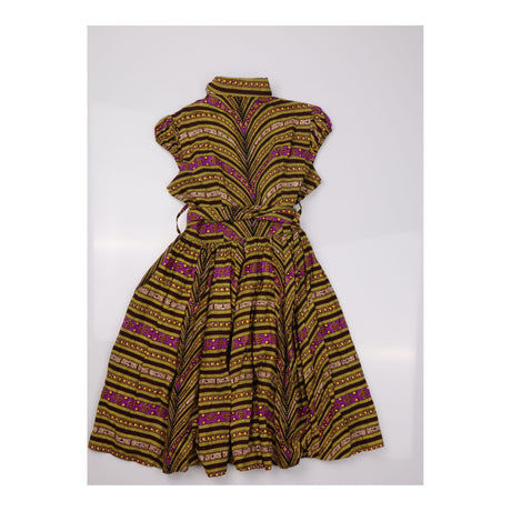 African Wax Print Ruffle Trim Cotton Midi Dress Mu