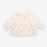 Shirt with Ruffle Collar White and Embroidered Che