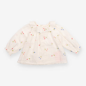 Shirt with Ruffle Collar White and Embroidered Che