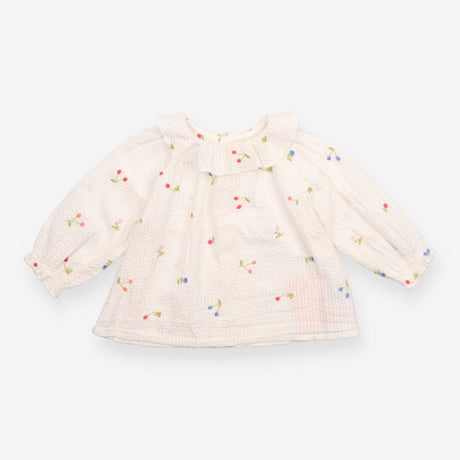 Shirt with Ruffle Collar White and Embroidered Che