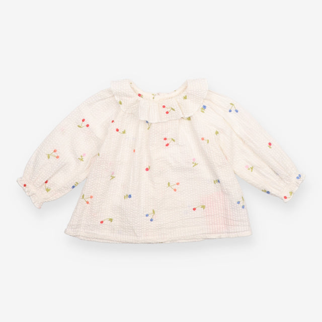 Shirt with Ruffle Collar White and Embroidered Che