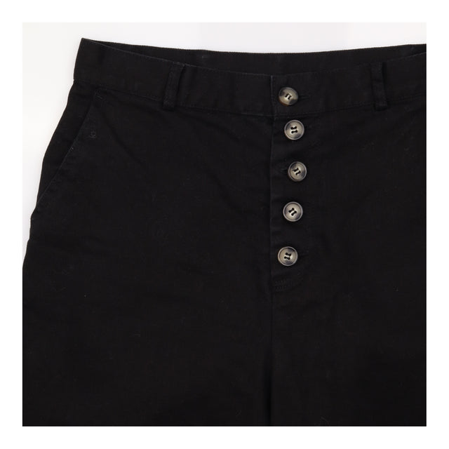 Black Cotton Stretch Wide Leg Button Fly Trousers