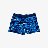 Blue shark and fish swim trunks