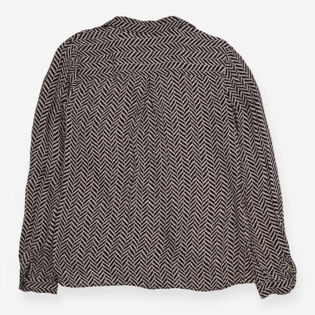 Blouse Black Cream Herringbone Long Sleeve Relaxed