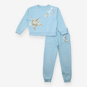 Outfit blue jersey Sweatshirt and Joggers  sequins