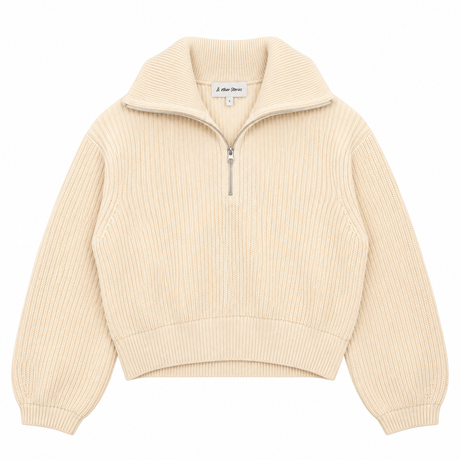 Jumper Knit Half Zip Ribbed Beige