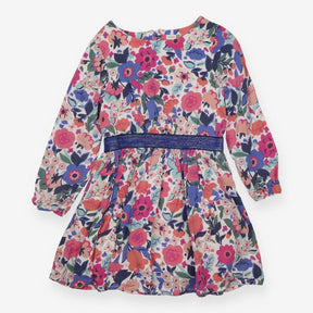 Dress Floral with Sparkle Blue Waistband