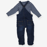 Dungaree denim and long sleeves bodysuit navy