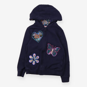 Hoodie Navy Sequin Heart, Flower and Butterfly