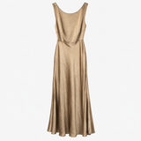 Champagne Satin Cowl Back Maxi Bridesmaid Dress