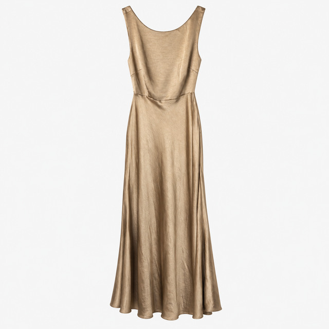 Champagne Satin Cowl Back Maxi Bridesmaid Dress