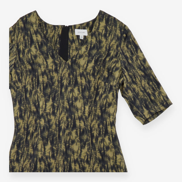 Dress Khaki Olive Black Abstract Botanical Print S