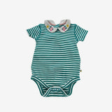 Green Striped Floral Collared Bodysuit