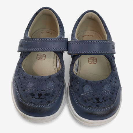 Shoes blue suede velcro white sole cat face
