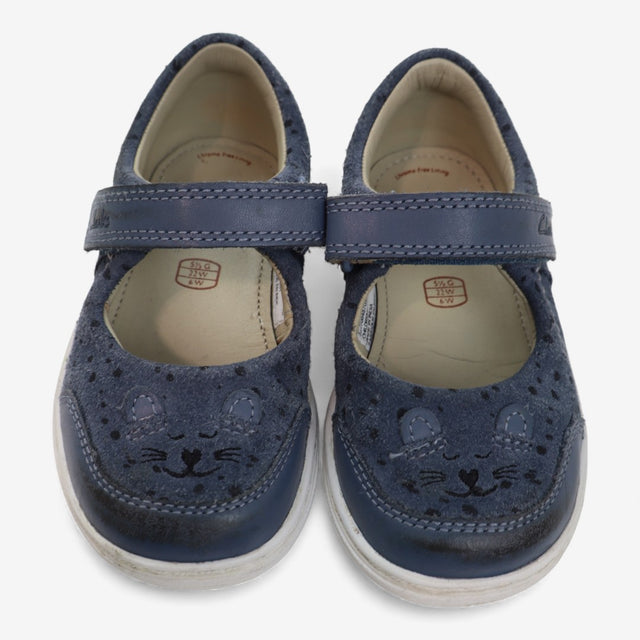 Shoes blue suede velcro white sole cat face