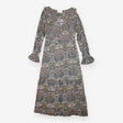 Midi Dress Blue Botanical Print Ruffle Long Sleeve