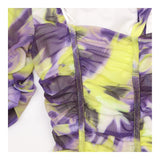 Top Yellow Purple Print Ruched Square Neck