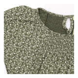 Khaki Ditsy Floral Shirred Short Sleeve Tunic Top