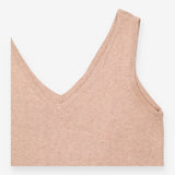 Knit Vest Tank Top Beige Yellow Stripe V-Neck Cott