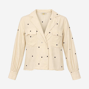 Cream Ecru Black Little Polka Dot 100% Viscose Lap