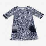 Dress navy and white woodland striped pockets