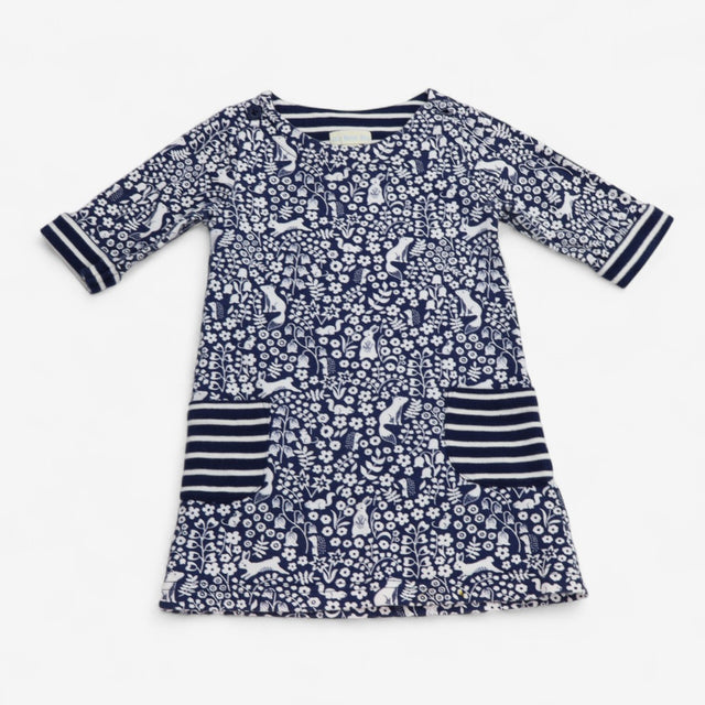 Dress navy and white woodland striped pockets