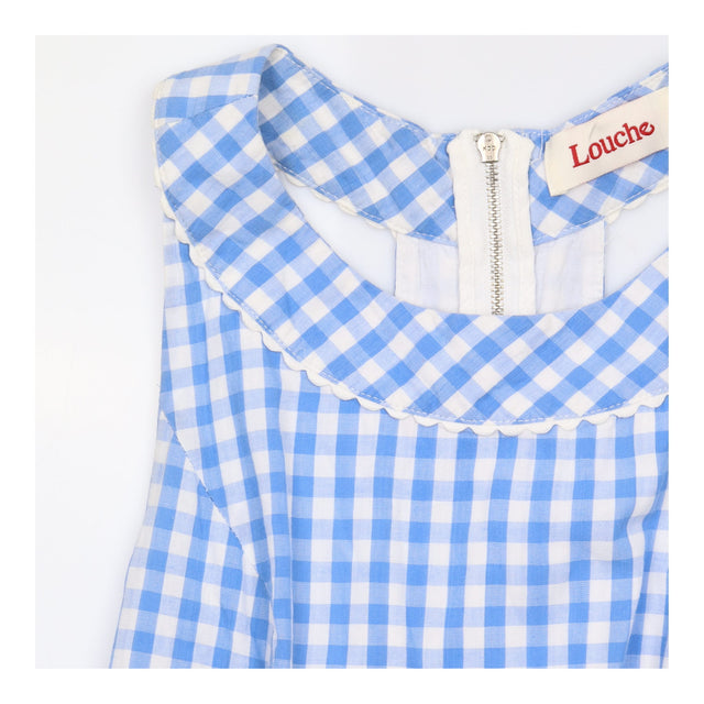 Dress Blue White Gingham Check 100% Cotton Sleevel
