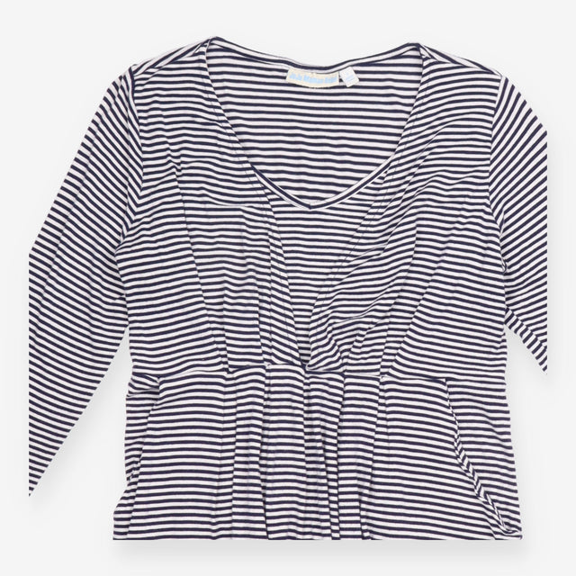 Dress Navy Blue White Stripe Long Sleeve Midi V-Ne