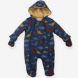 Pramsuit Navy Dinosaurs Yellow Stripe Lined