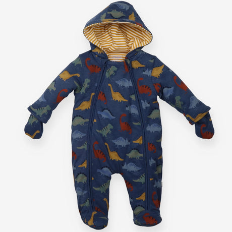 Pramsuit Navy Dinosaurs Yellow Stripe Lined