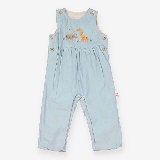 Dungarees Lined Cord pale blue giraffe elephant