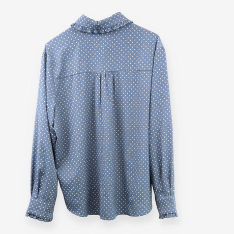 Blue Polka‑Dot Satin Shirt with Peter Pan Collar