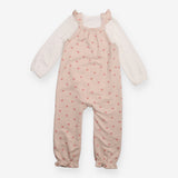 Outfit jersey pink dungarees white rib LS bodysuit