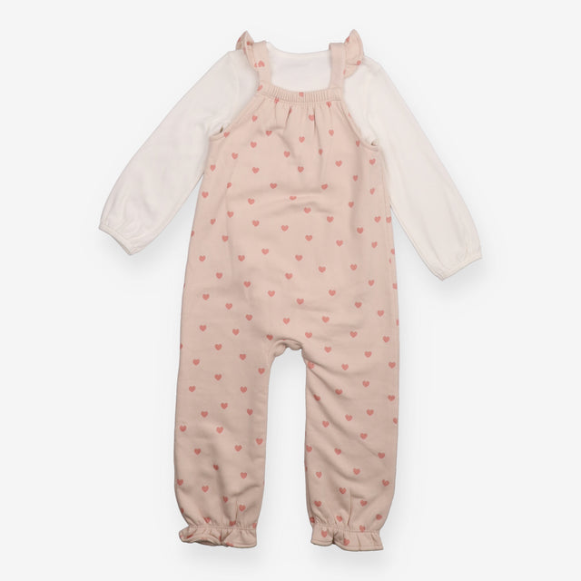 Outfit jersey pink dungarees white rib LS bodysuit