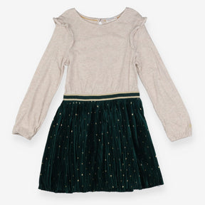 Dress cream sparkle with green and gold stars
