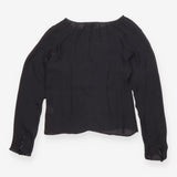 Reiss Black Sheer Pleated Front Long Sleeve Blouse