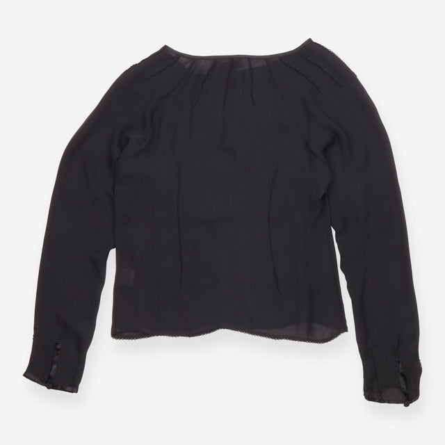 Reiss Black Sheer Pleated Front Long Sleeve Blouse