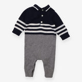 Romper knit collar navy top grey bottom