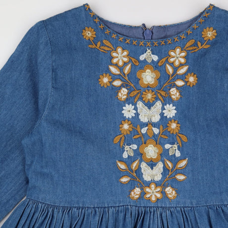 Denim Dress Long Sleeve Gold Embellishment