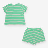 Top & Shorts Waffle Green Striped