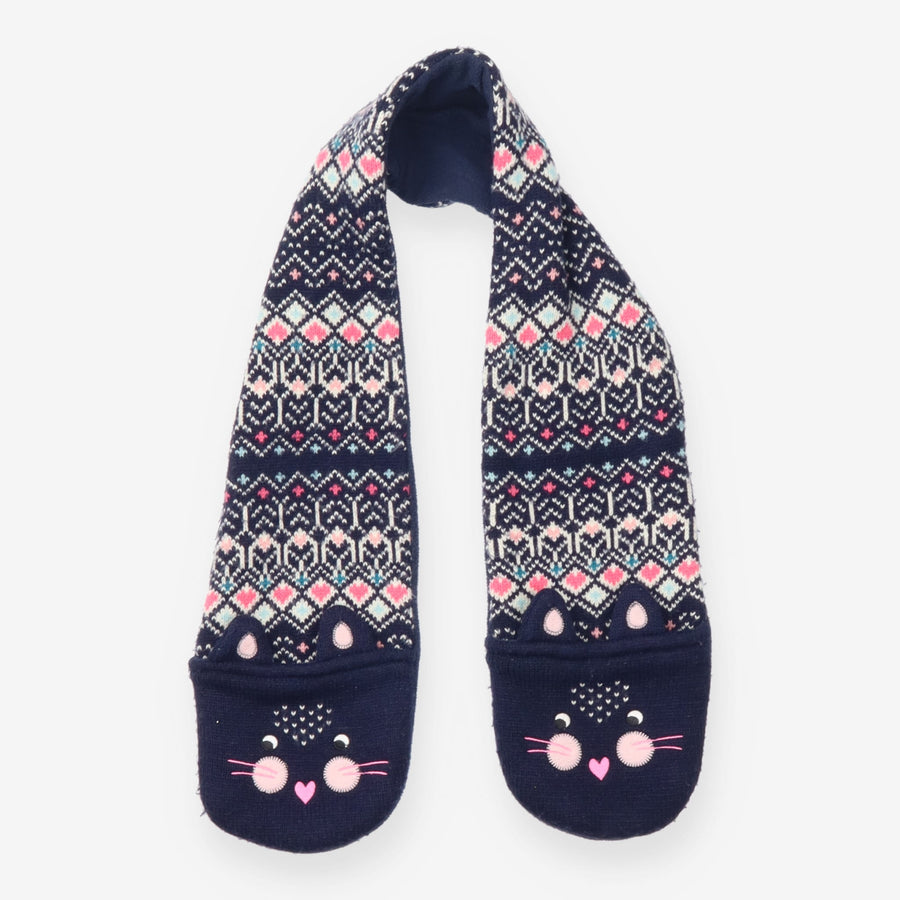 Navy Bunny Scarf with Built-In Mittens