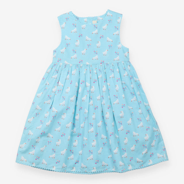 Dress Sleeveless Blue Ducks and Flowers