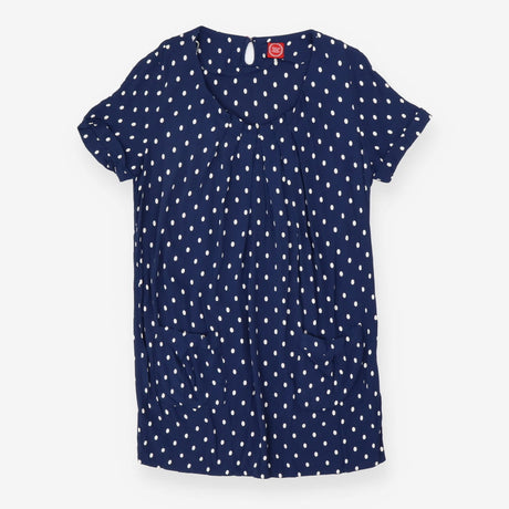 Blue & Cream Polka Dot Short Sleeve Dress with Poc